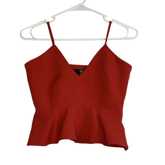 Missguided Tops - Missguided Top Womens 0 Red Cropped Flutter Waist Spaghetti Straps Side Zipper